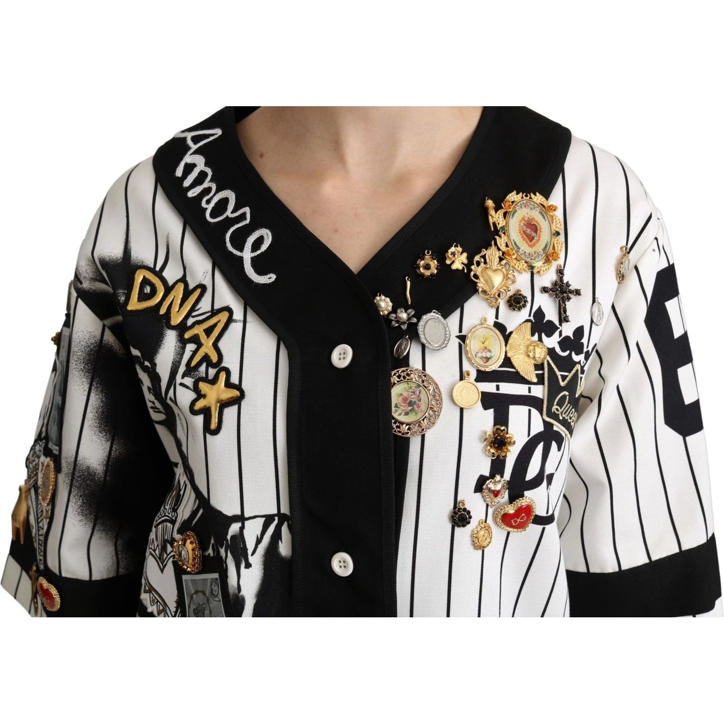 Dolce & Gabbana Elegant Striped V-Neck Charm Blouse Dolce & Gabbana