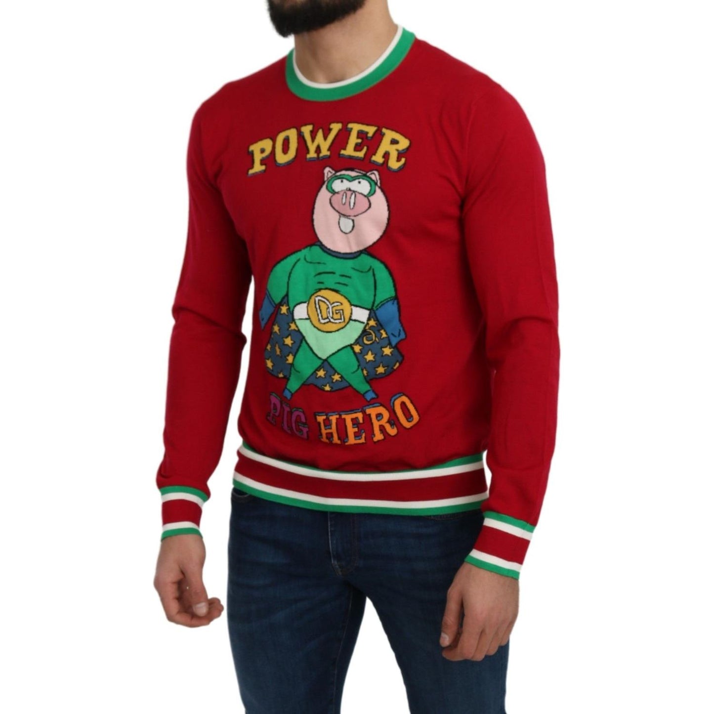 Dolce & Gabbana Red Wool Silk Pig of the Year Sweater