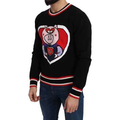 Dolce & Gabbana Black Cashmere Pig of the Year Pullover Sweater
