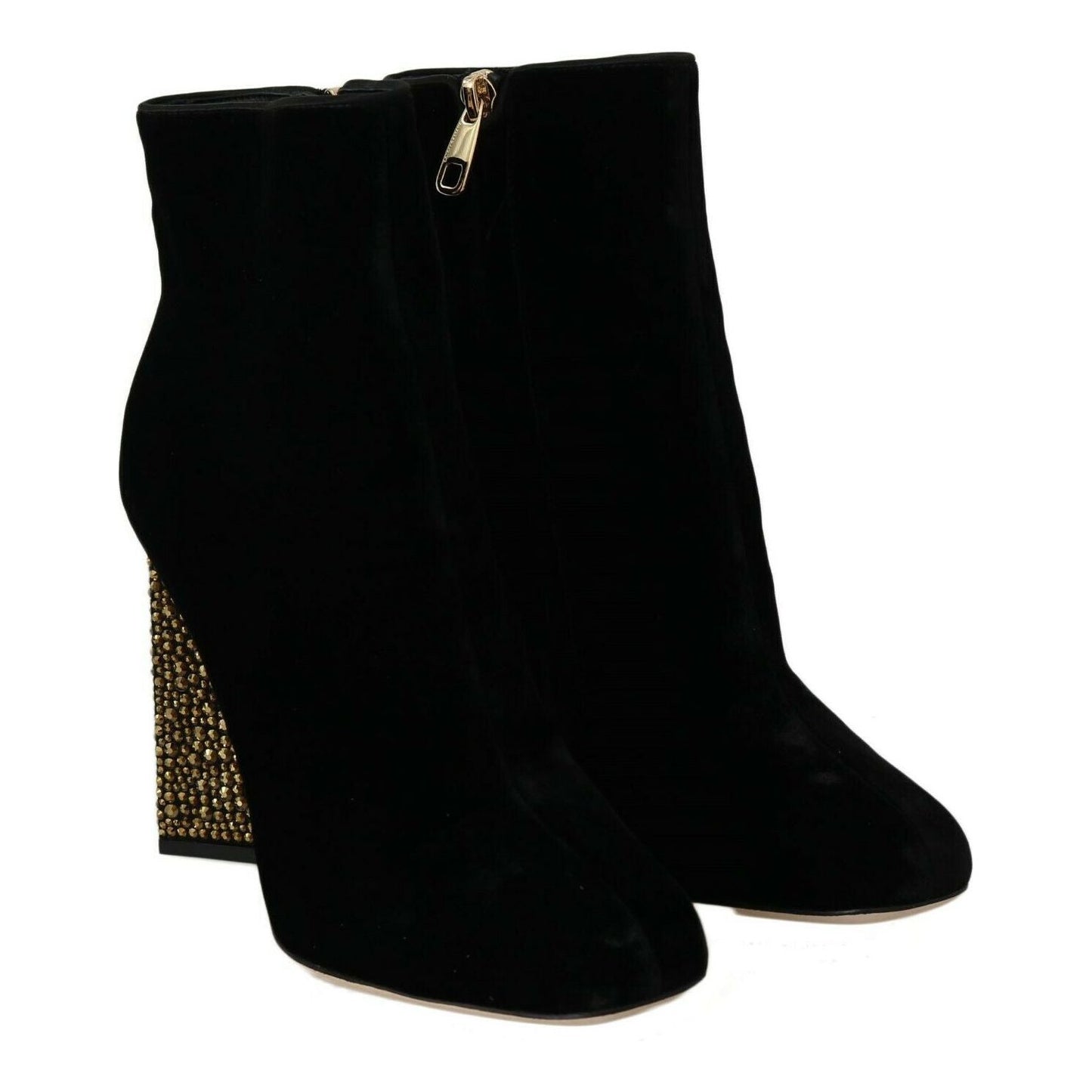 Dolce & Gabbana Elegant Velvet Ankle Boots with Crystal Heels Dolce & Gabbana