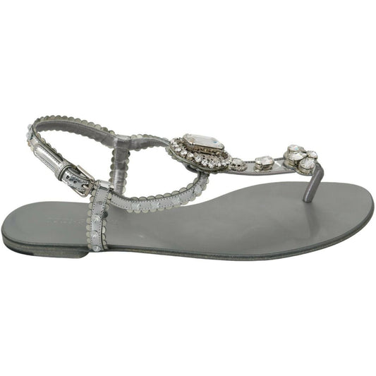 Dolce & Gabbana Silver Crystal Sandals Flip Flops Shoes
