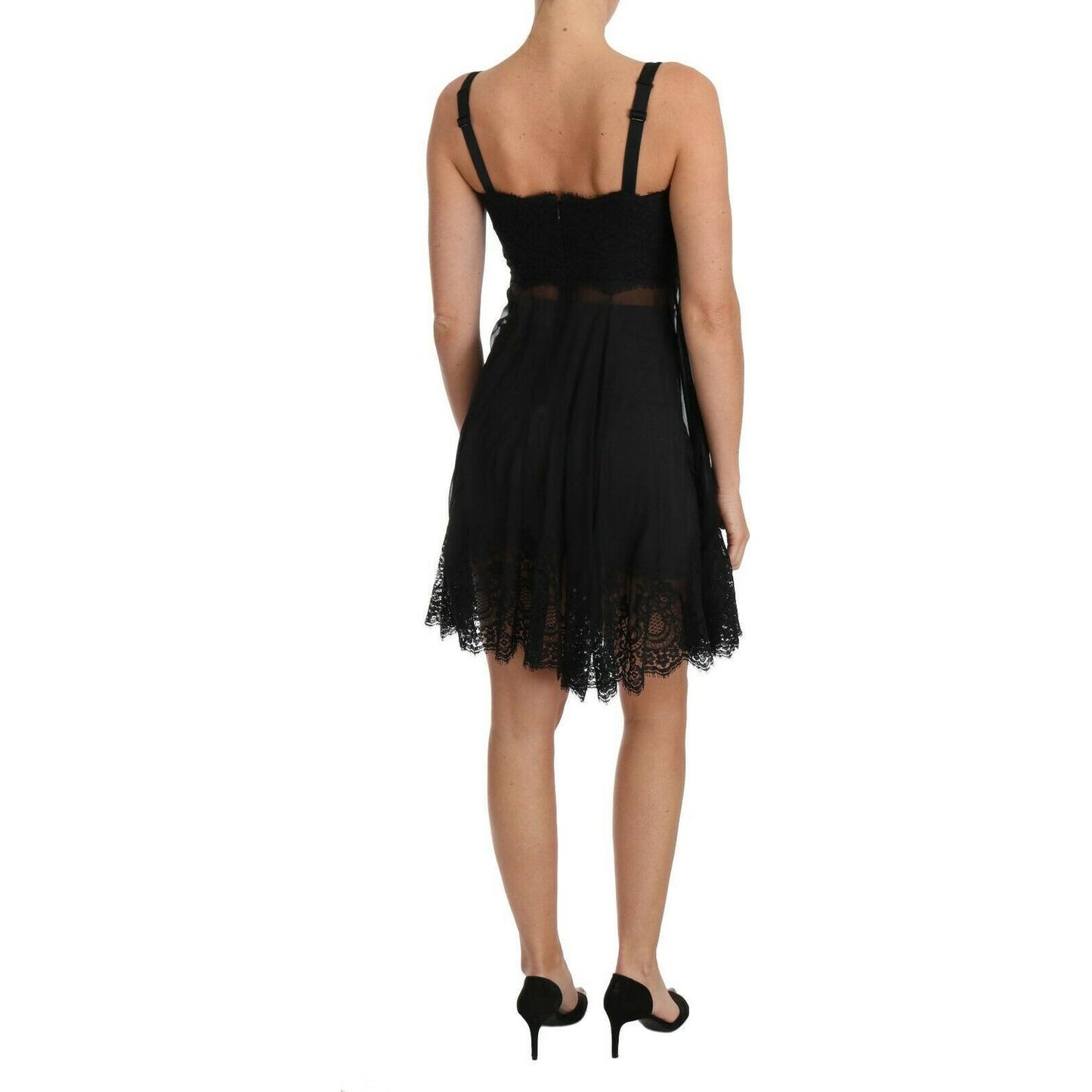 Dolce & Gabbana Elegant Black Silk Floral Lace Chemise Dress Dolce & Gabbana