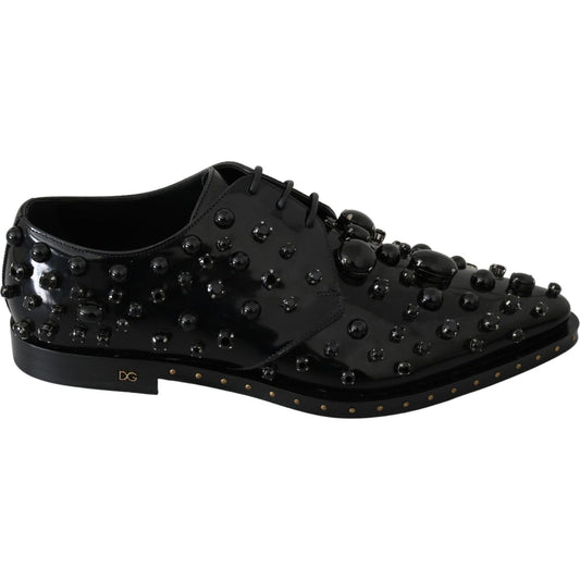 Dolce & Gabbana Elegant Black Crystal Leather Dress Shoes Dolce & Gabbana