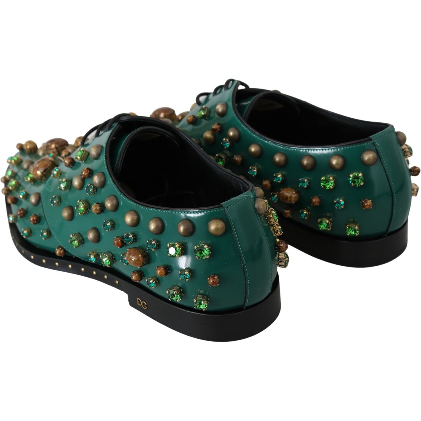 Dolce & Gabbana Emerald Leather Dress Shoes with Crystal Accents Dolce & Gabbana