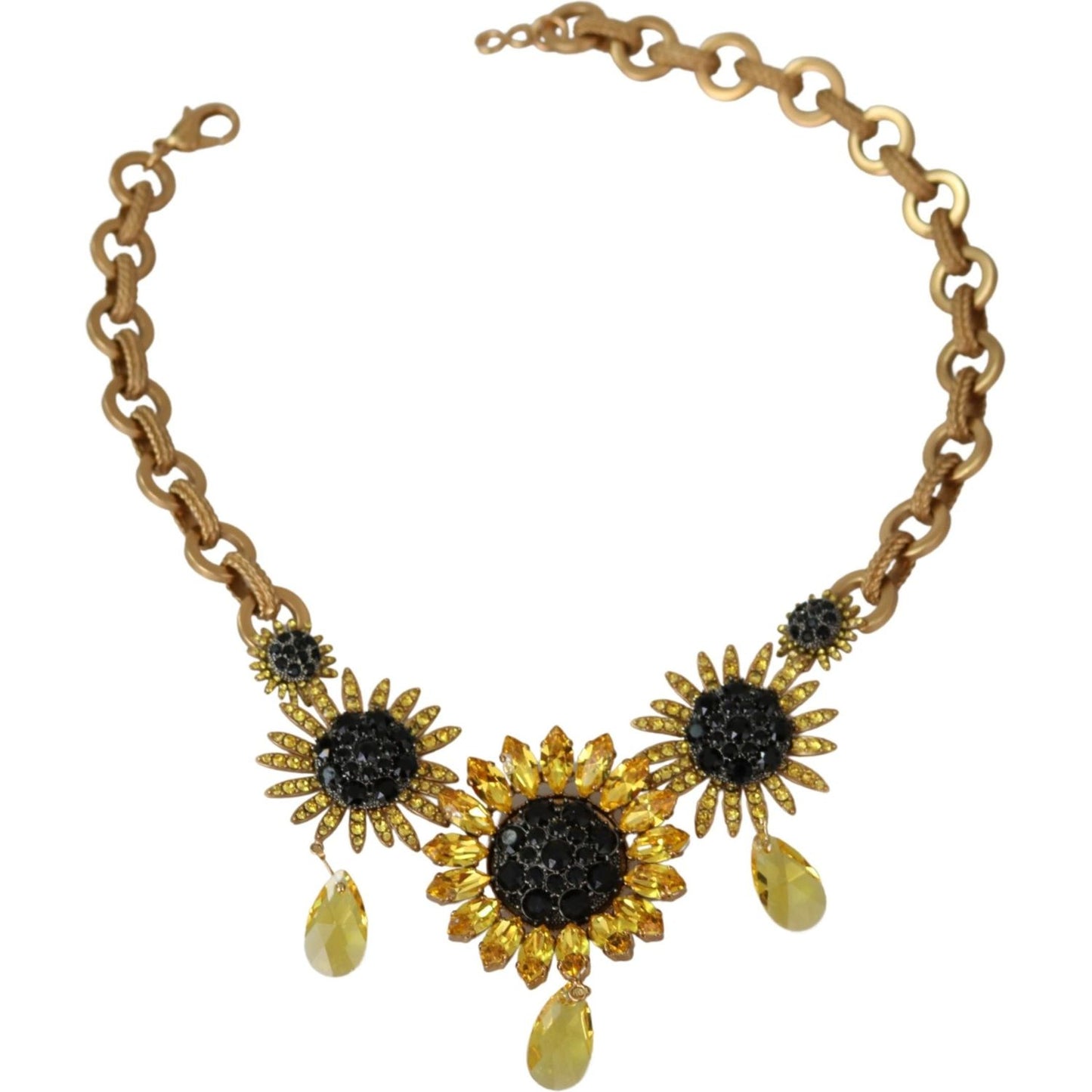 Dolce & Gabbana Elegant Gold Floral Crystal Statement Necklace Necklace Dolce & Gabbana