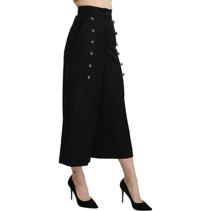 Dolce & Gabbana Black Wide Wool Leg Cropped Trouser Pant