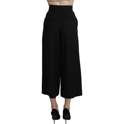 Dolce & Gabbana Black Wide Wool Leg Cropped Trouser Pant