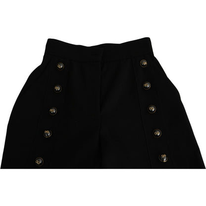 Dolce & Gabbana Black Wide Wool Leg Cropped Trouser Pant