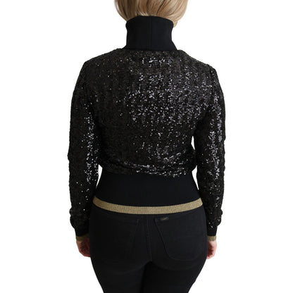 Dolce & Gabbana Black Sequined Knitted Turtle Neck Sweater
