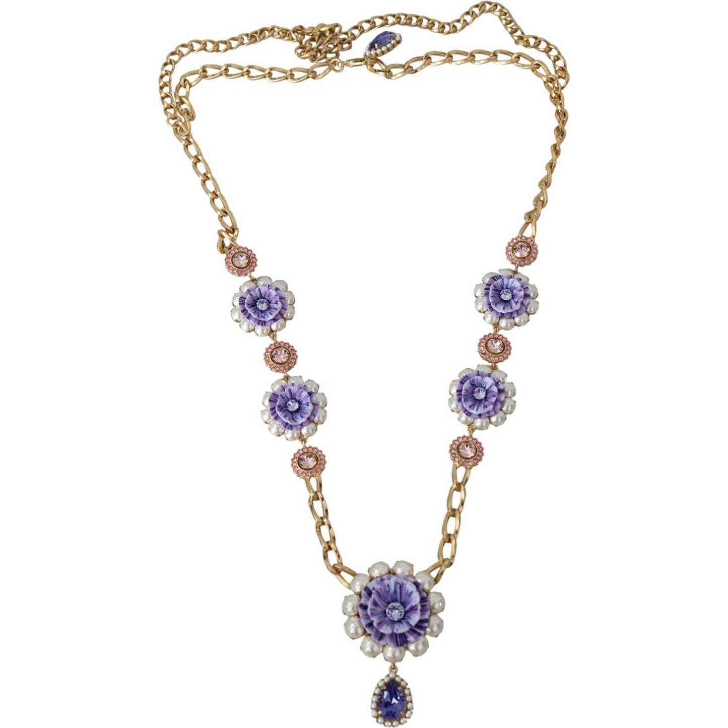 Dolce & Gabbana Elegant Gold-Tone Charm Necklace with Floral Motif Necklace Dolce & Gabbana