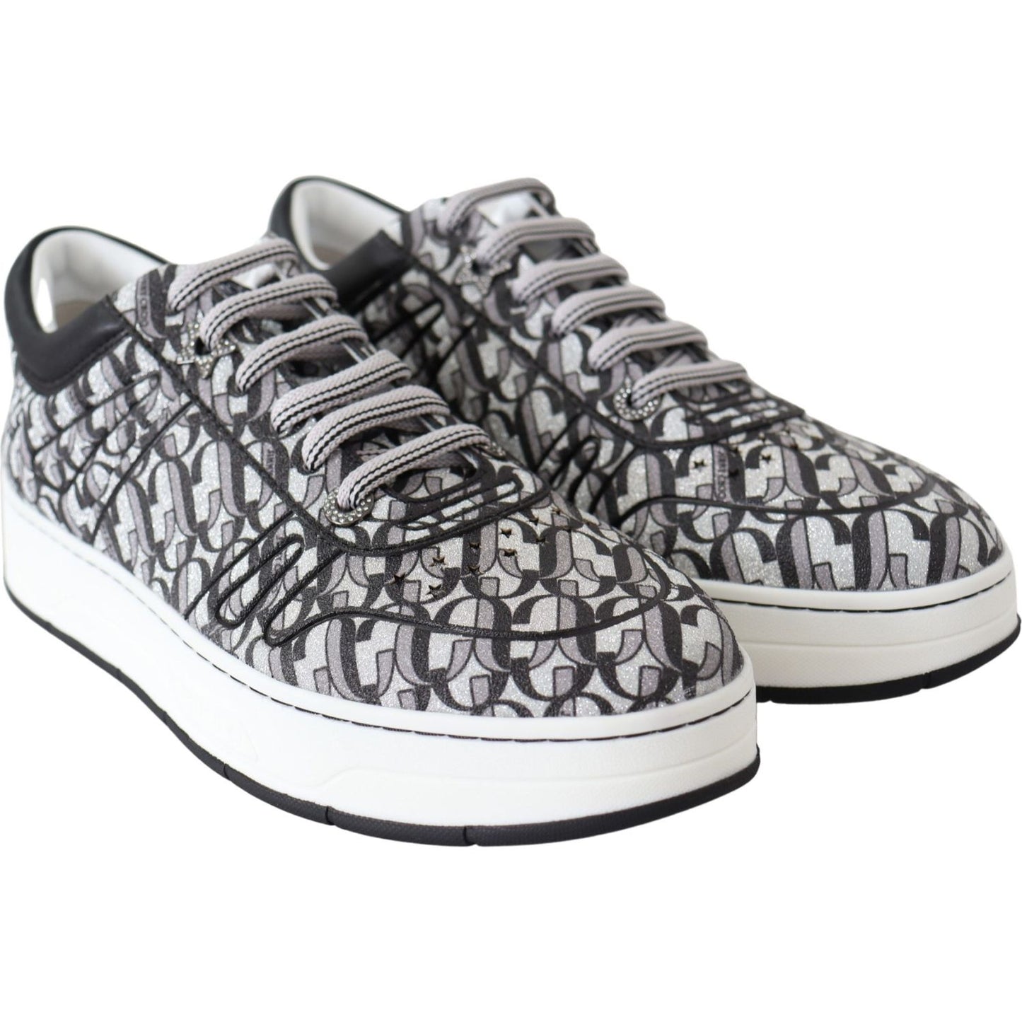 Jimmy Choo Silver Black Glitter Hawaii Sneakers