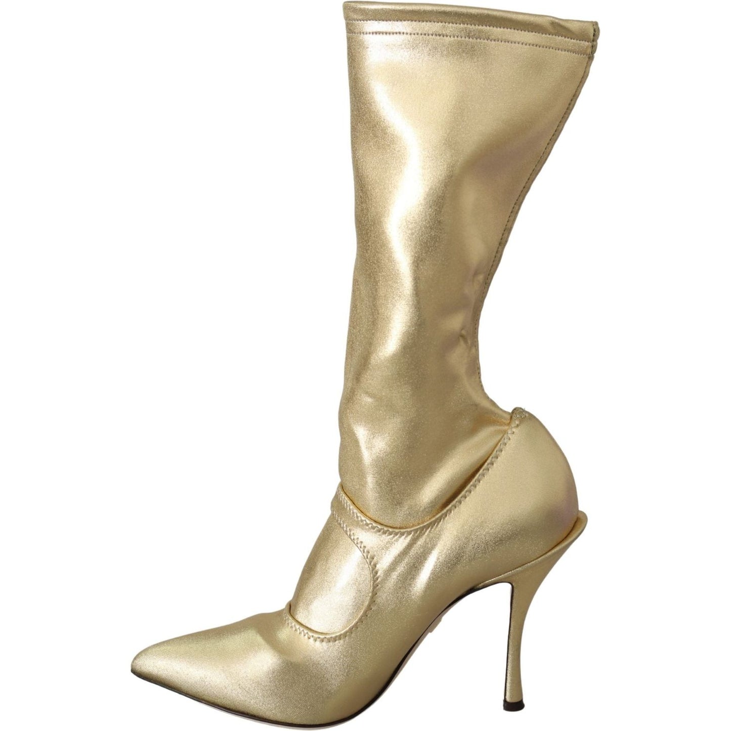 Dolce & Gabbana Elegant Gold Ankle Boots Socks with Rhinestones