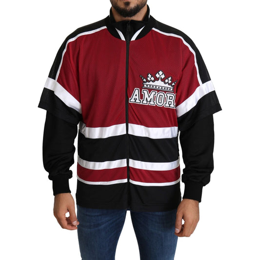 Dolce & Gabbana Red Black AMORE Sport Full Zipper Sweater