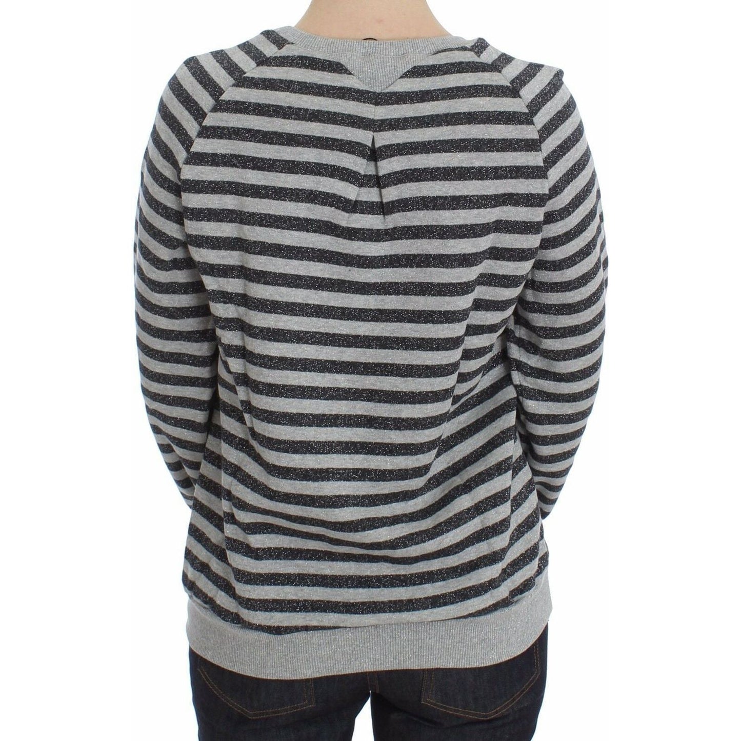 Exte Gray Striped Cotton Crewneck Sweater