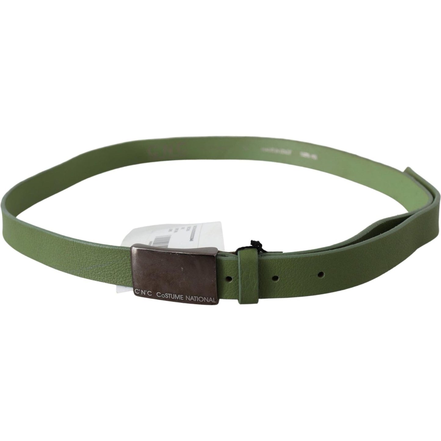 Costume National Chic Green Leather Waist Belt with Silver Buckle Belt Costume National