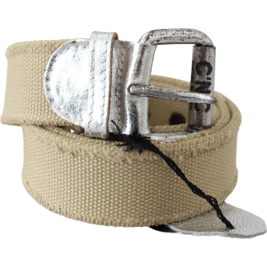 Costume National Beige Cotton Rustic Logo Buckle Belt Costume National