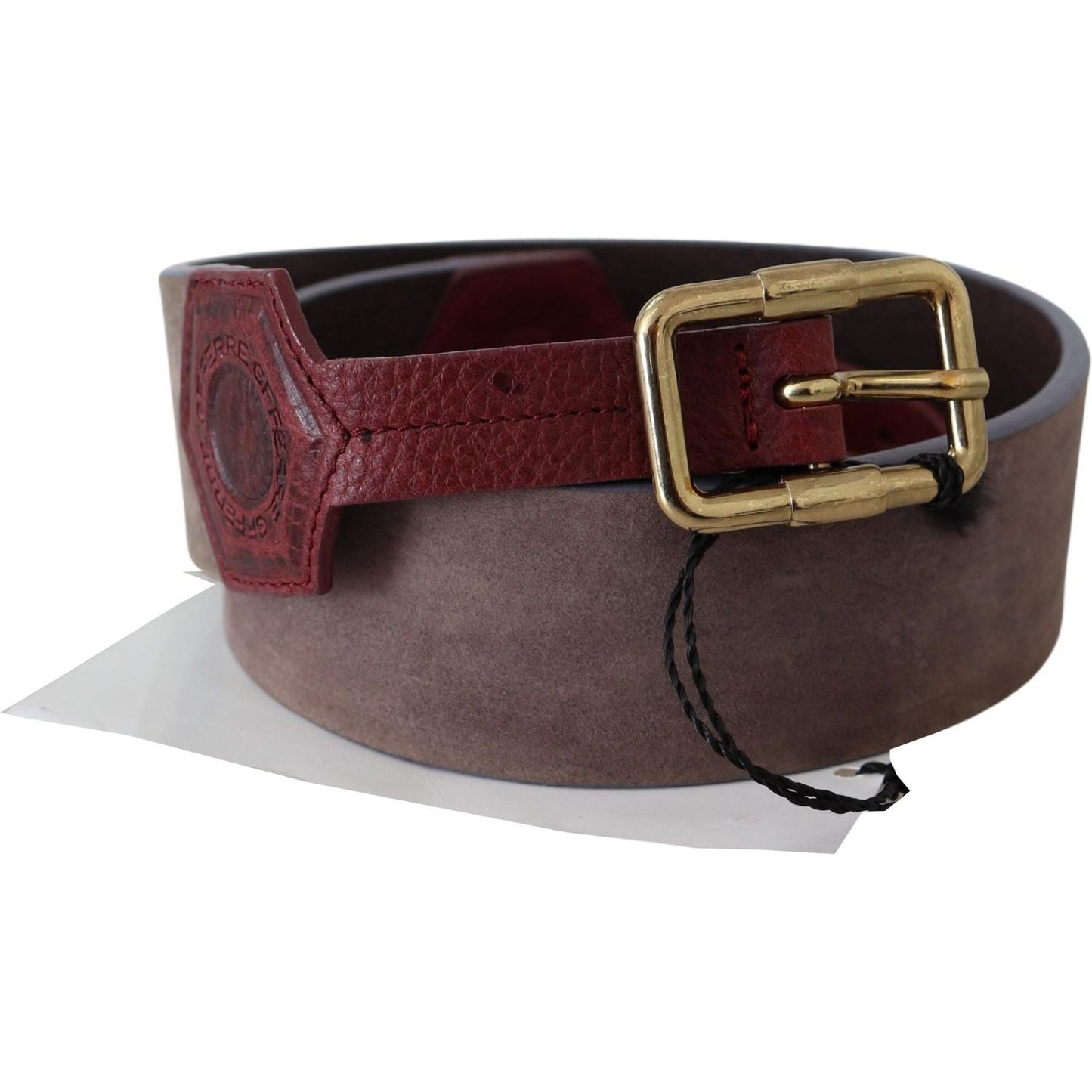 GF Ferre Elegant Brown Leather Belt with Gold Buckle Belt GF Ferre