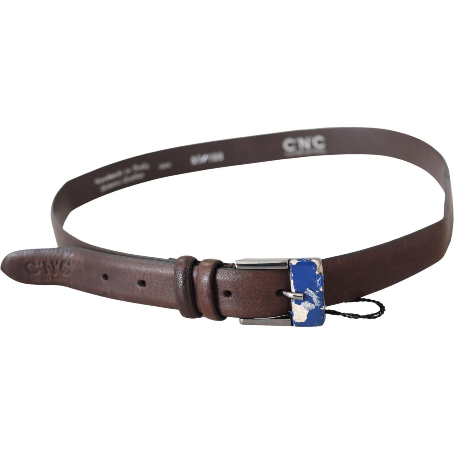 Costume National Elegant Brown Leather Classic Belt with Silver-Tone Buckle Belt Costume National