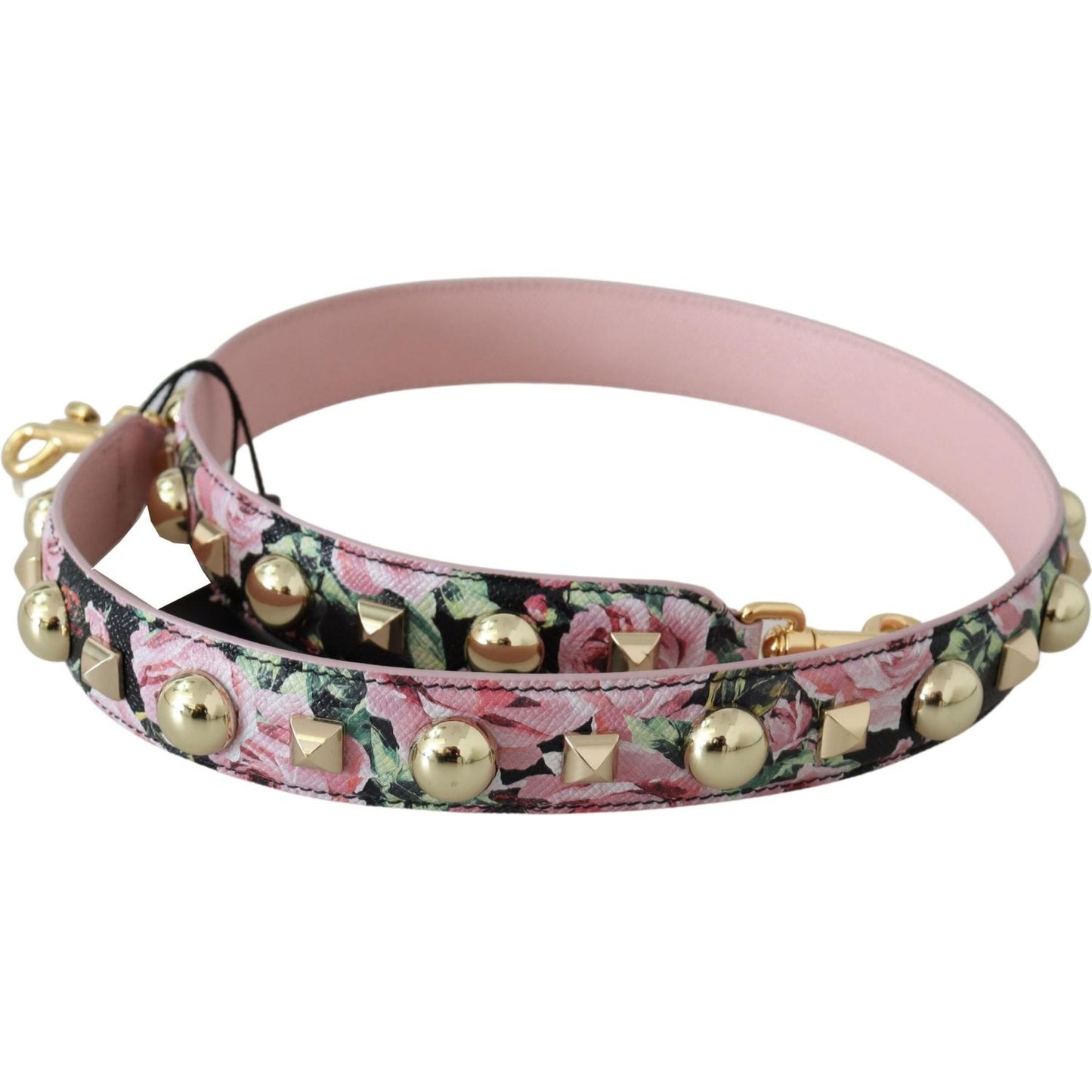 Dolce & Gabbana Floral Gold Stud Leather Strap in Pink Dolce & Gabbana