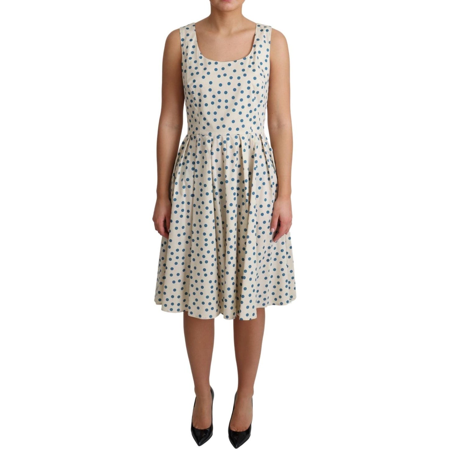 Dolce & Gabbana Elegant Beige Polka Dot A-Line Sleeveless Dress Dresses Dolce & Gabbana