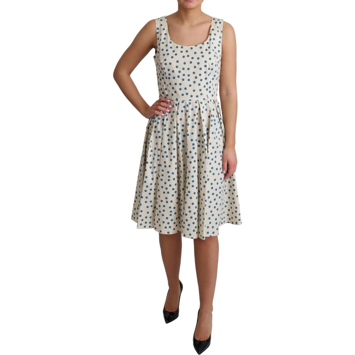 Dolce & Gabbana Elegant Beige Polka Dot A-Line Sleeveless Dress Dresses Dolce & Gabbana