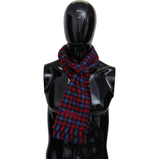 Missoni Chic Check Pattern Wool Scarf with Logo Embroidery Missoni