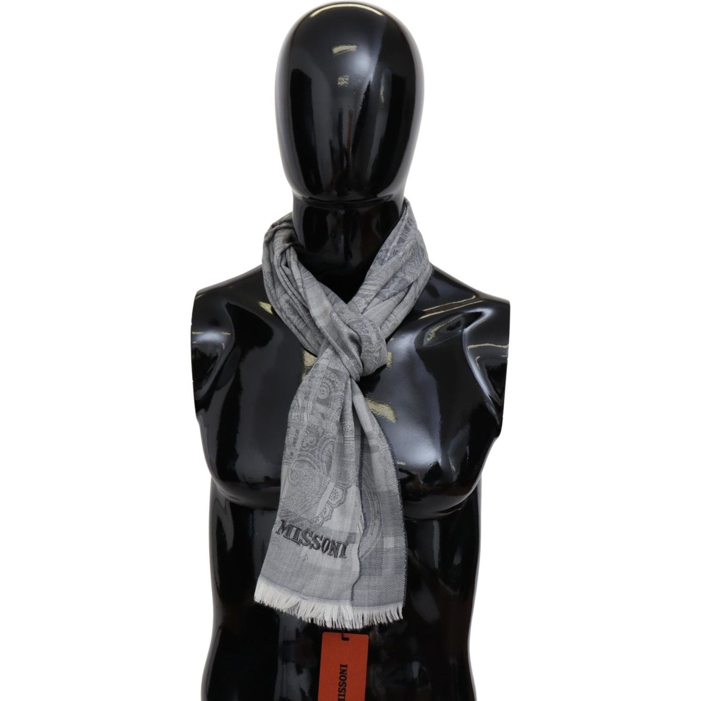 Missoni Chic Unisex Gray Wool Scarf with Logo Embroidery Missoni