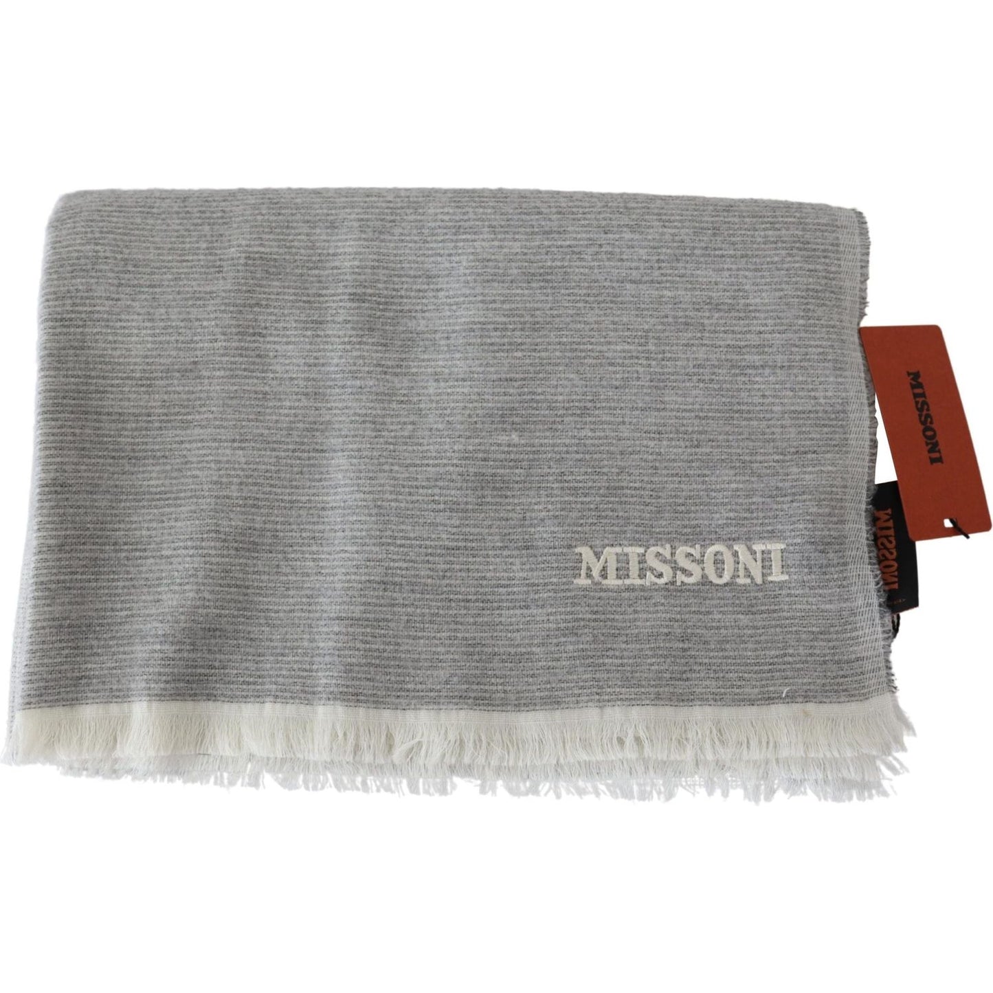 Missoni Elegant Beige Wool Scarf with Embroidery Detail Missoni