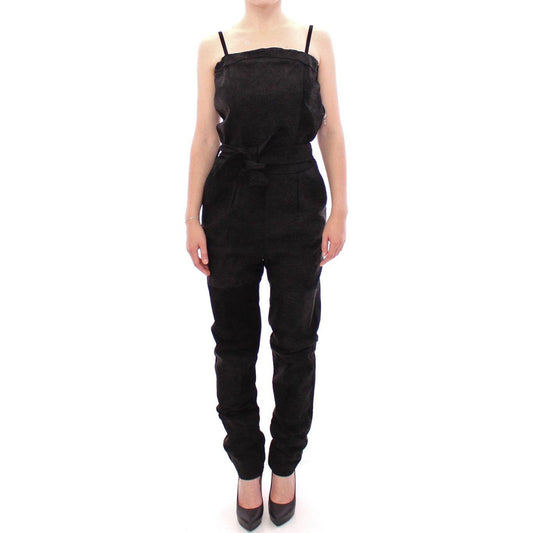 La Maison du Couturier Elegant Black Leather Jumpsuit with Waist Strap Coats & Jackets La Maison du Couturier