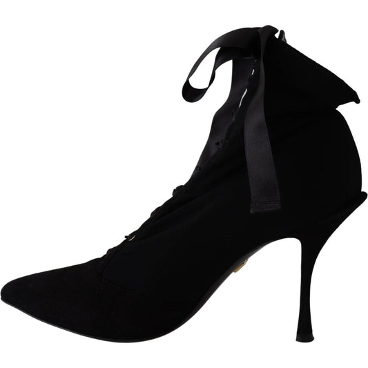 Dolce & Gabbana Elegant Black Ankle Heel Boots with Leather Sole Dolce & Gabbana