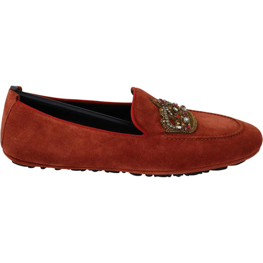 Dolce & Gabbana Opulent Orange Leather Loafers with Gold Embroidery Dolce & Gabbana