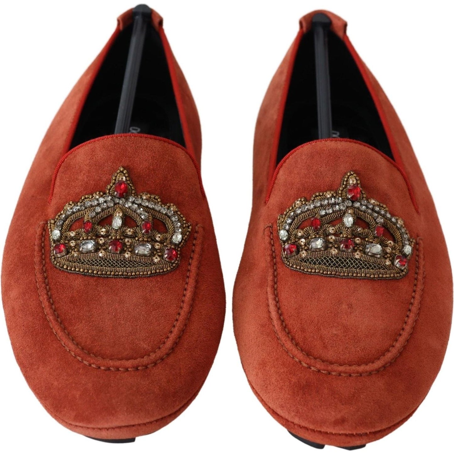 Dolce & Gabbana Opulent Orange Leather Loafers with Gold Embroidery Dolce & Gabbana