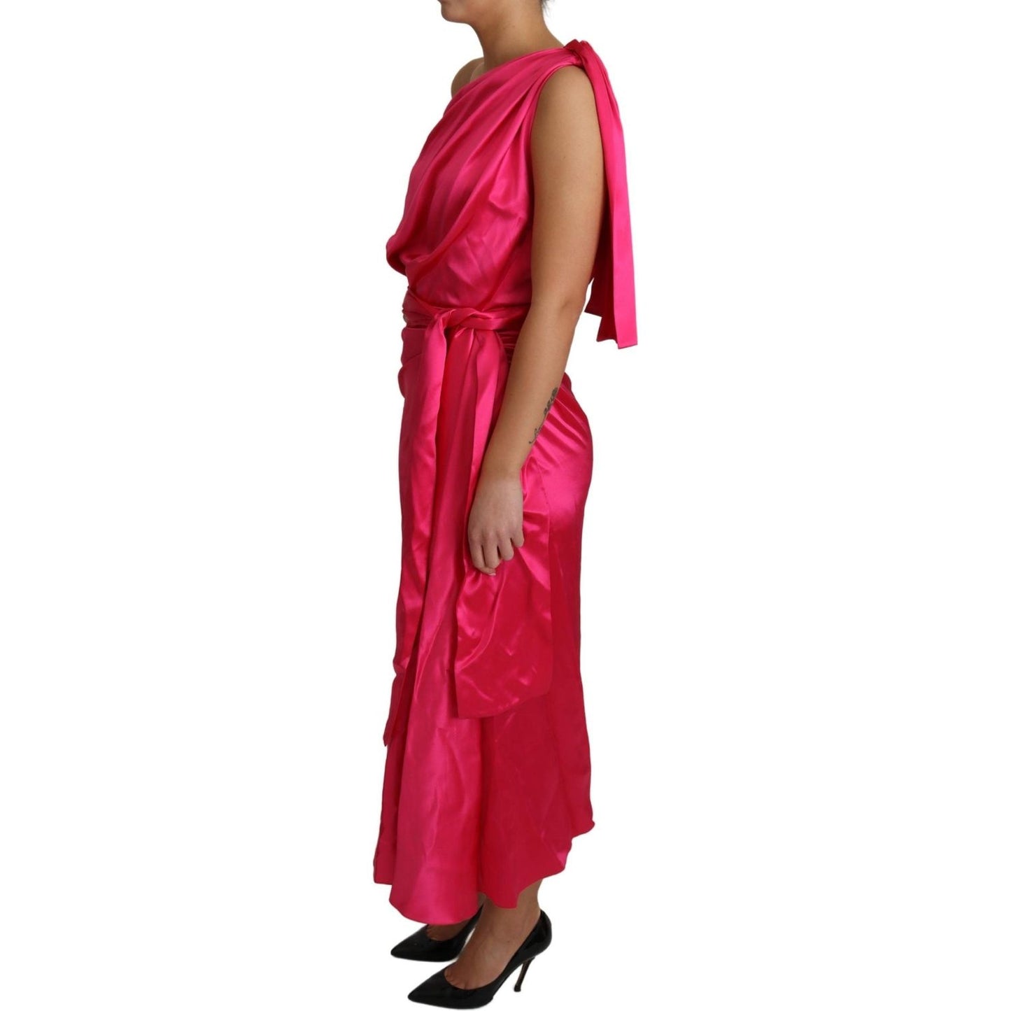 Dolce & Gabbana Elegant Fuchsia Silk One-Shoulder Wrap Dress Dolce & Gabbana