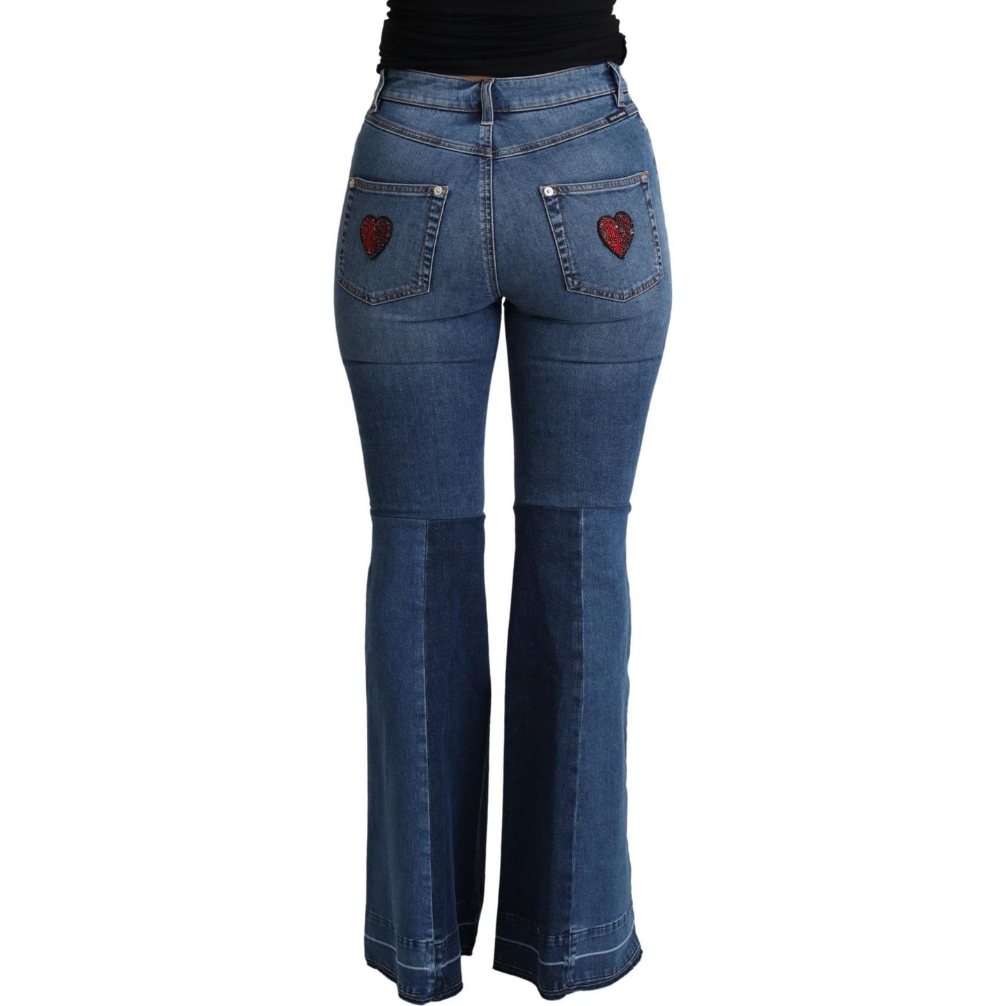 Dolce & Gabbana Blue Amore Patch Boot Cut Cotton Stretch Pant