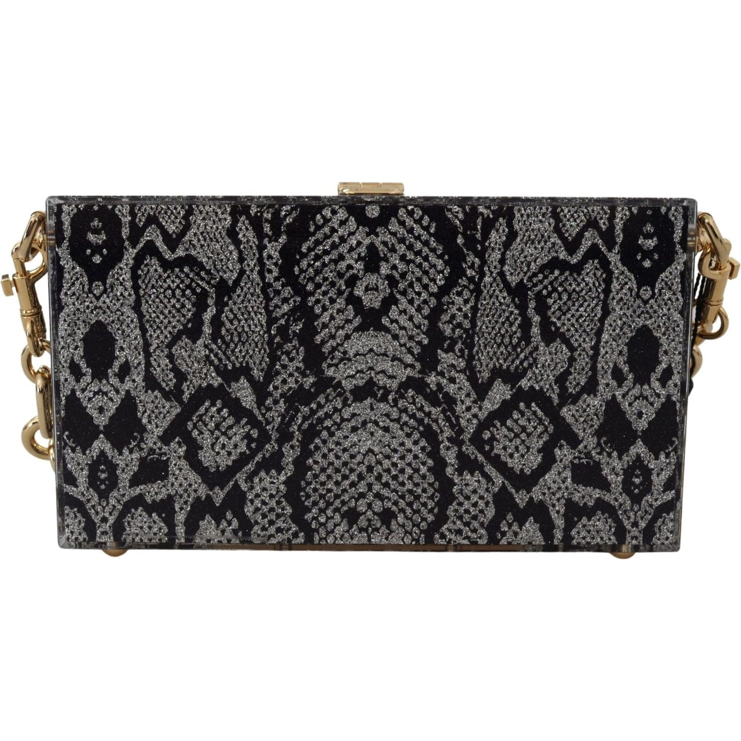 Dolce & Gabbana Gray Resin Dolce Box Clutch with Gold Details WOMAN SHOULDER BAGS Dolce & Gabbana