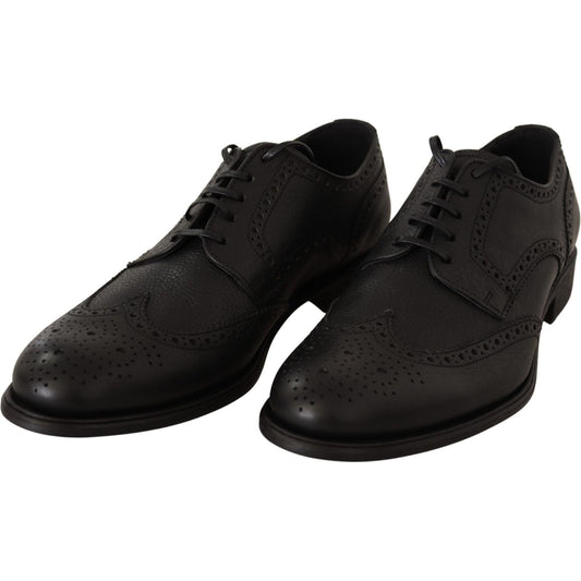 Dolce & Gabbana Elegant Black Leather Derby Wingtip Shoes Dolce & Gabbana