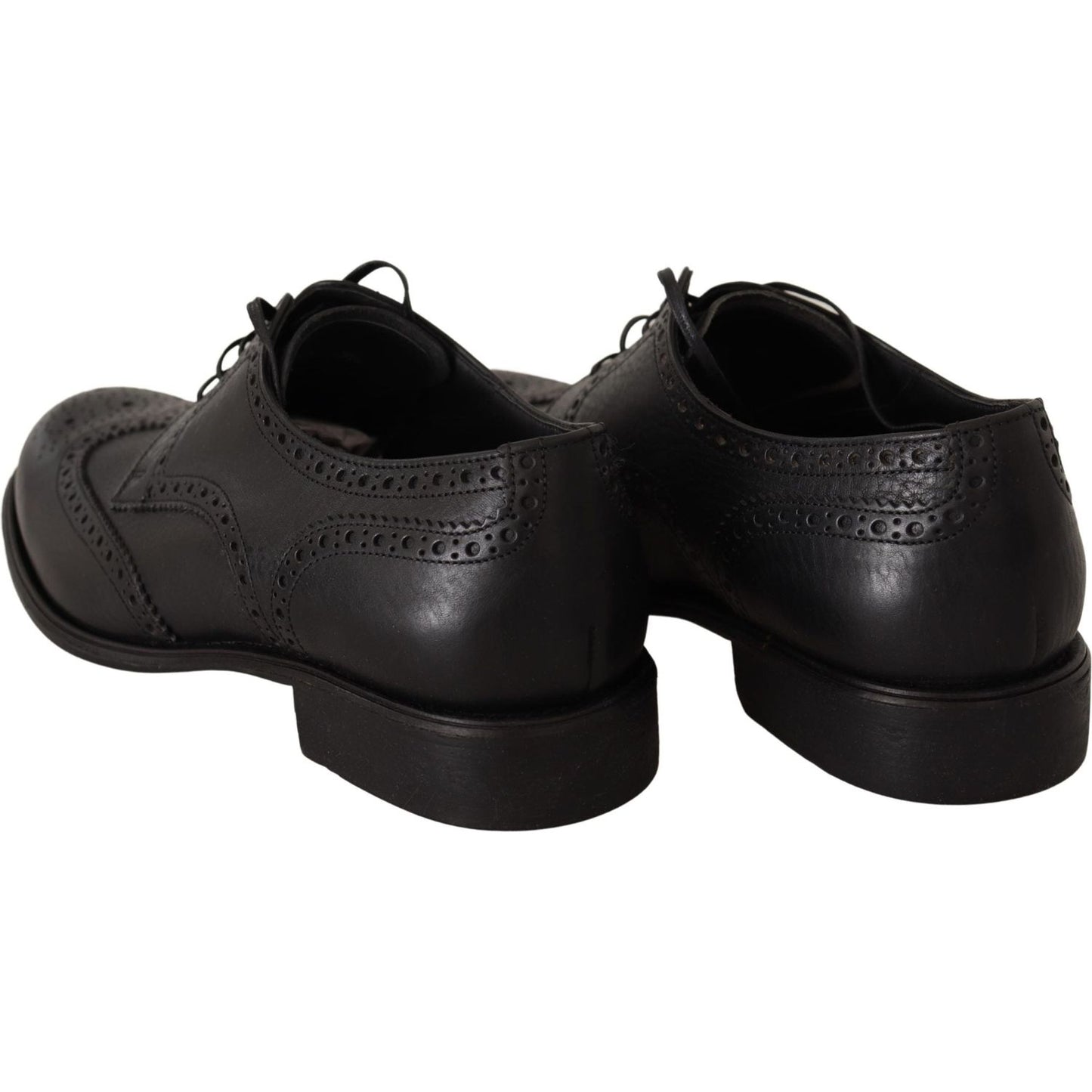 Dolce & Gabbana Elegant Black Leather Derby Wingtip Shoes Dolce & Gabbana