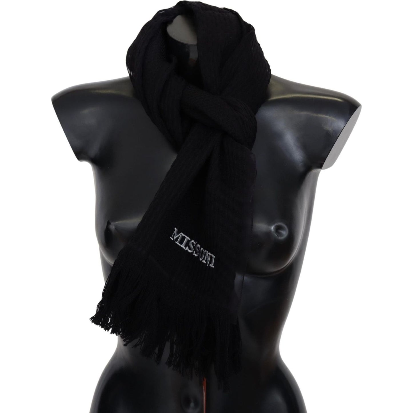 Missoni Elegant Wool Silk Unisex Black Scarf Missoni