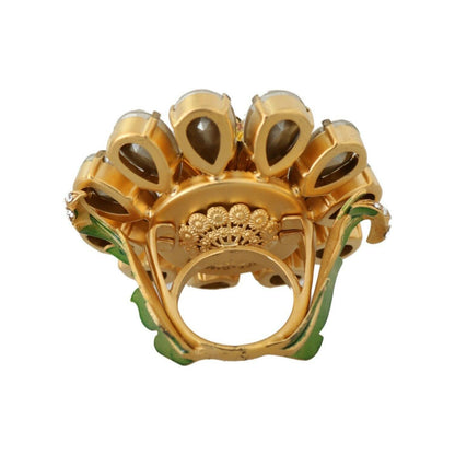 Dolce & Gabbana Gold Brass Yellow Crystal Flower Ring