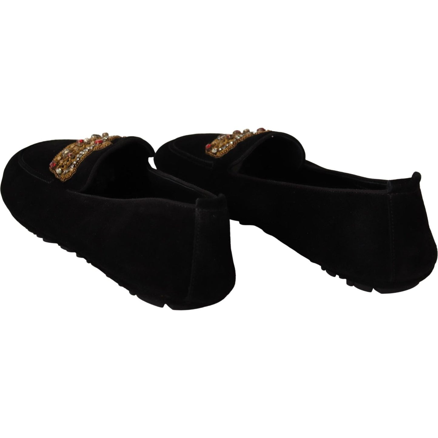 Dolce & Gabbana Elegant Black Leather Loafer Slides with Gold Embroidery Dolce & Gabbana