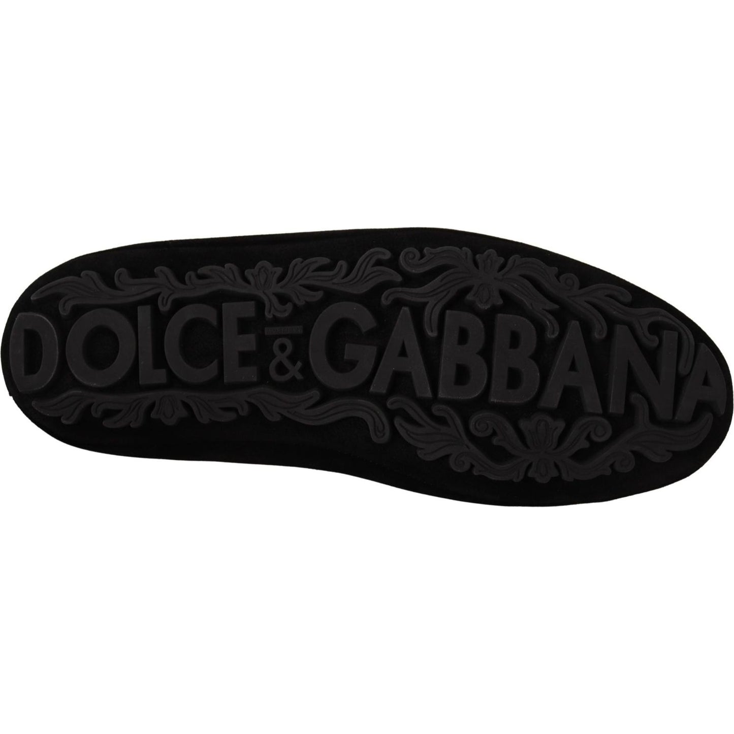 Dolce & Gabbana Elegant Black Leather Loafer Slides with Gold Embroidery Dolce & Gabbana