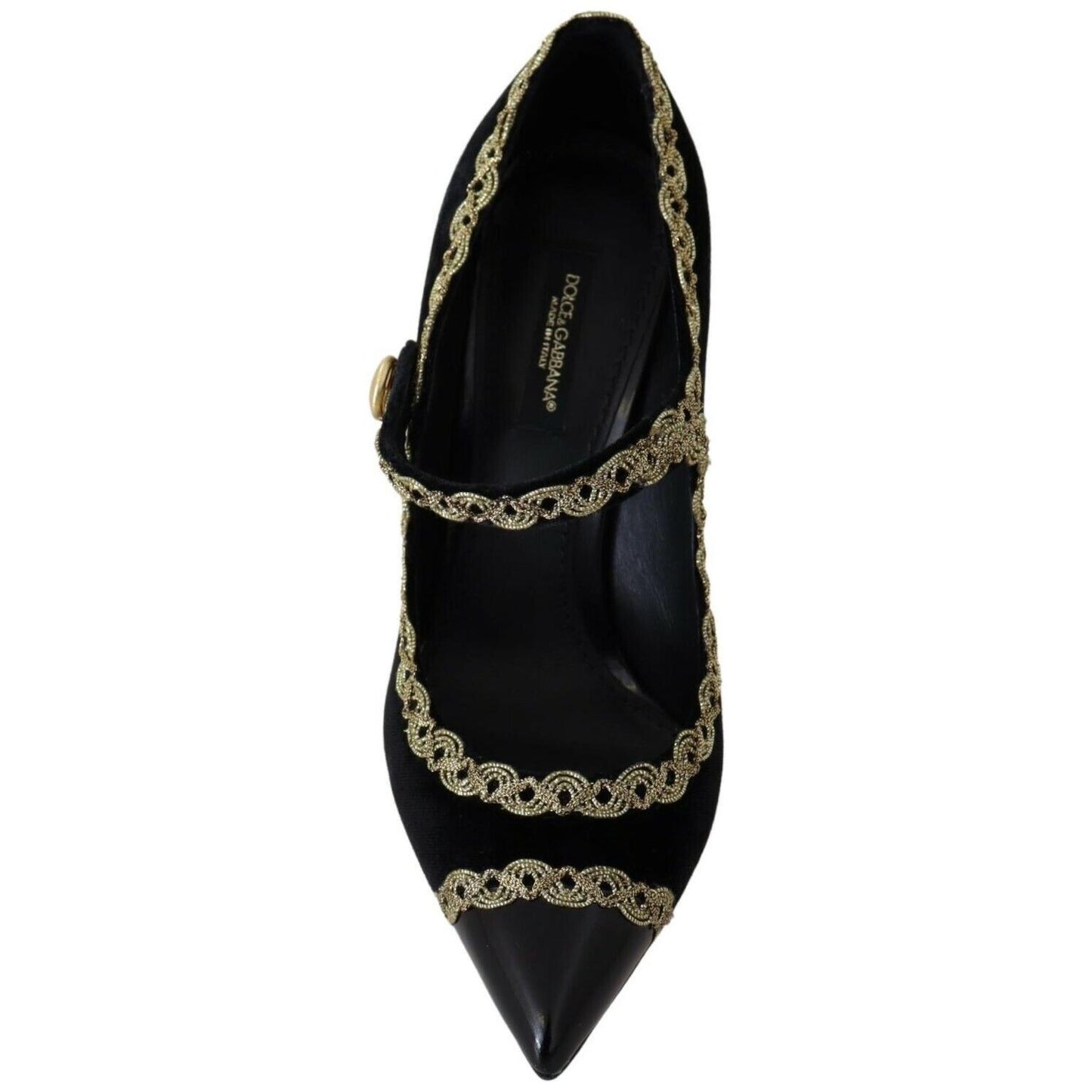 Dolce & Gabbana Black Embellished Velvet Mary Jane Pumps Shoes
