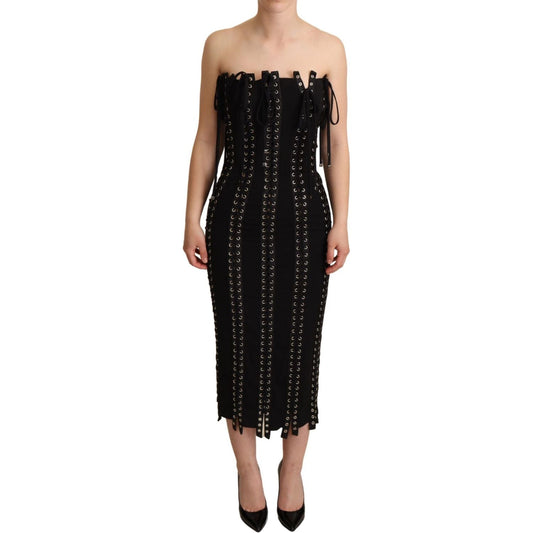 Dolce & Gabbana Elegant Sleeveless Lace-Up Midi Dress Dolce & Gabbana