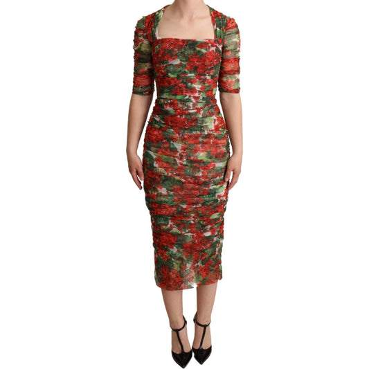 Dolce & Gabbana Elegant Red Floral Midi Sheath Dress WOMAN DRESSES Dolce & Gabbana