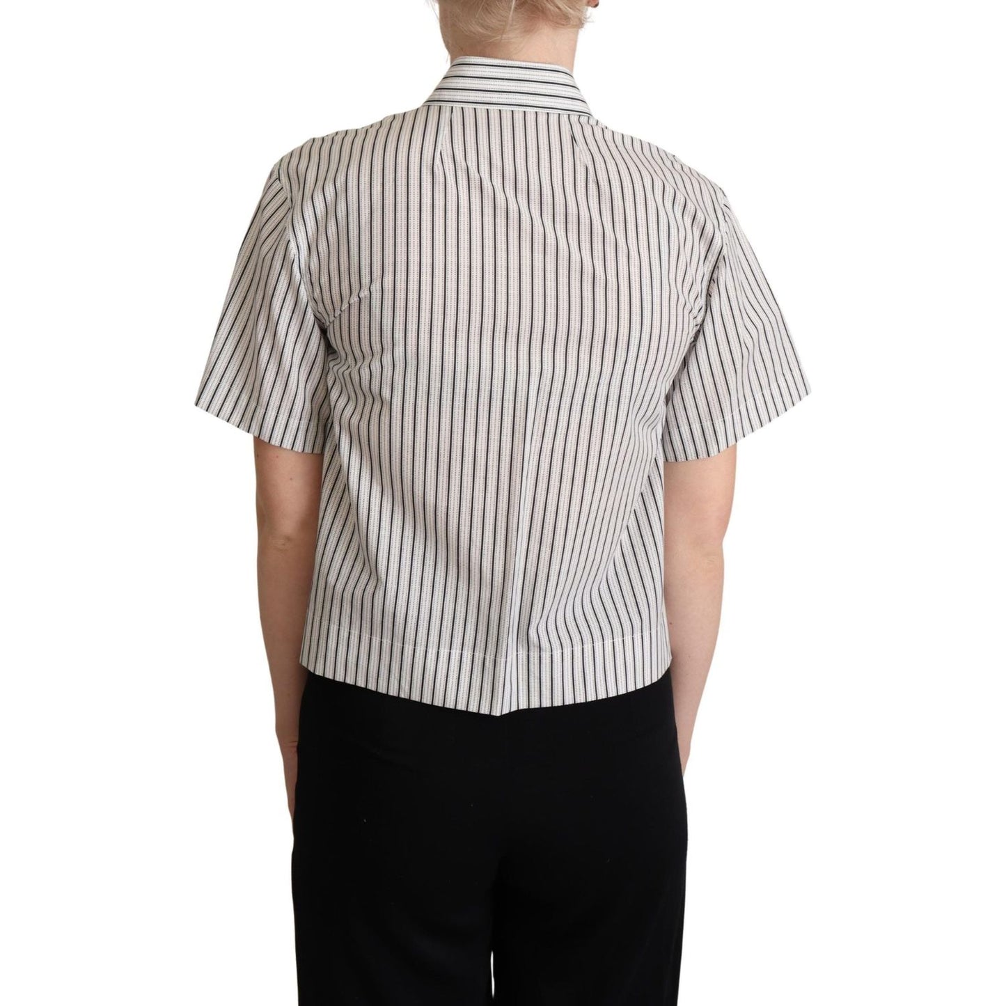 Dolce & Gabbana Chic Monochrome Striped Polo Shirt Blouse Top Dolce & Gabbana