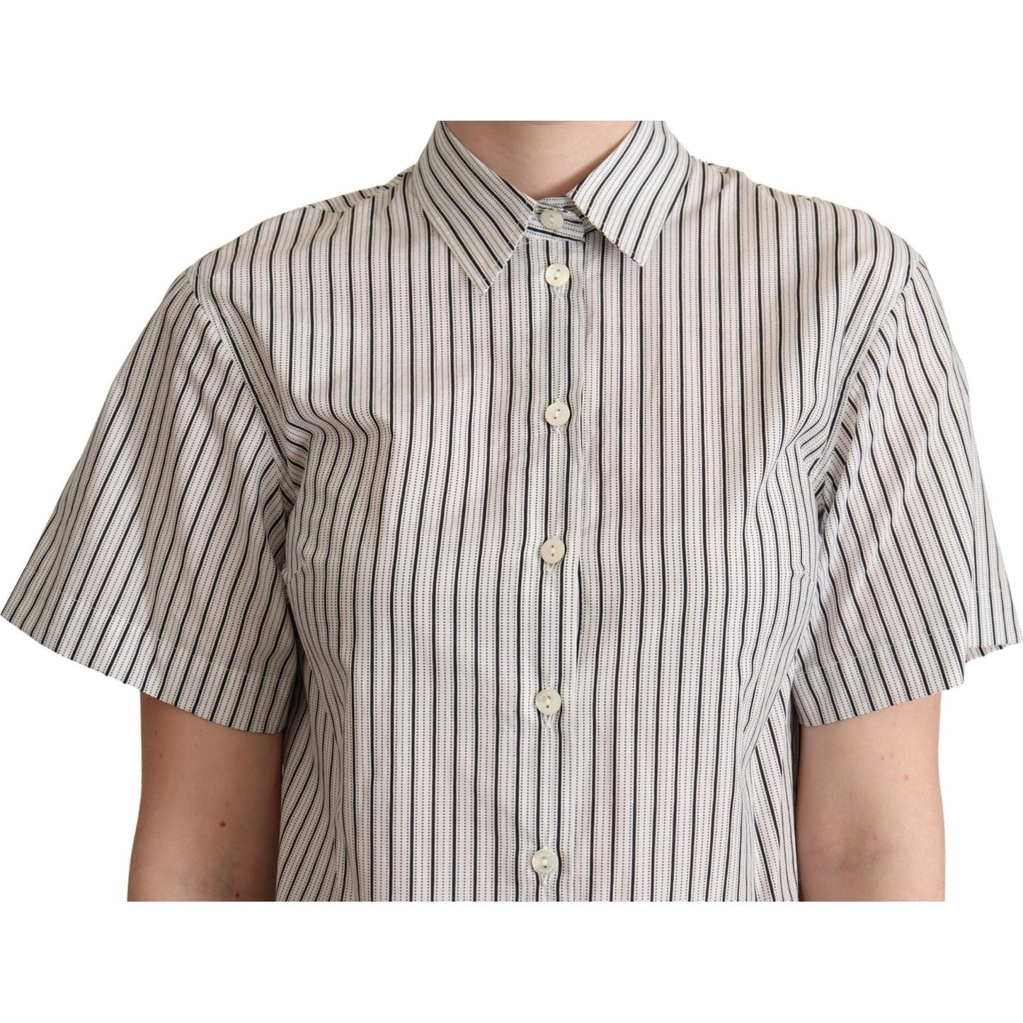 Dolce & Gabbana Chic Monochrome Striped Polo Shirt Blouse Top Dolce & Gabbana