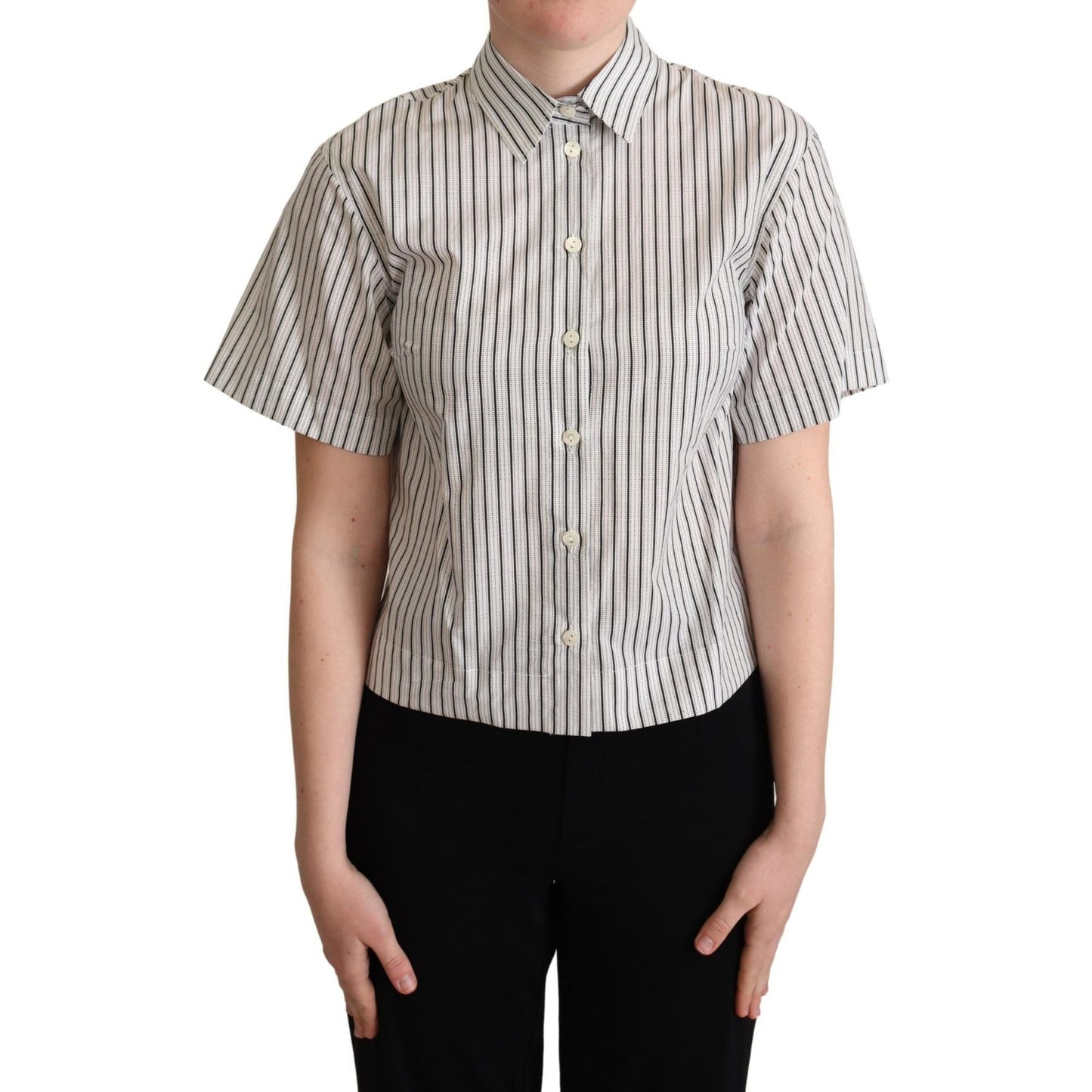 Dolce & Gabbana Chic Monochrome Striped Polo Shirt Blouse Top Dolce & Gabbana