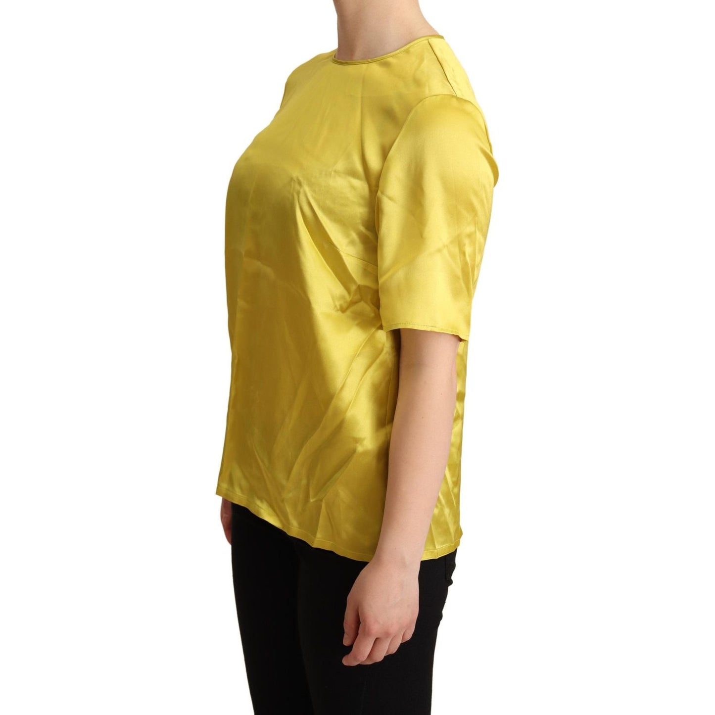 Dolce & Gabbana Elegant Silk Short Sleeve Blouse Top - Yellow Dolce & Gabbana