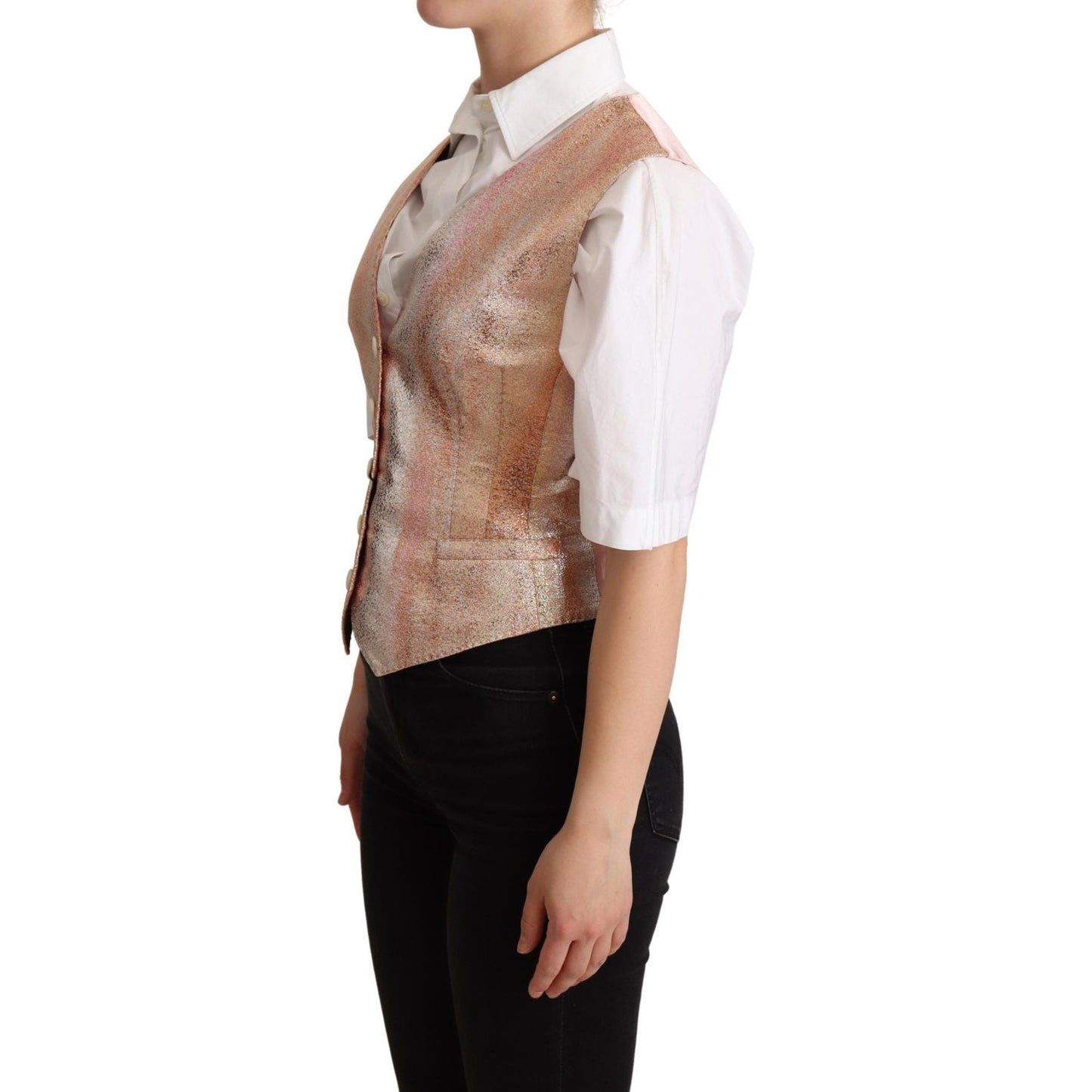 Dolce & Gabbana Elegant Pink Metallic Sheen Waistcoat Dolce & Gabbana