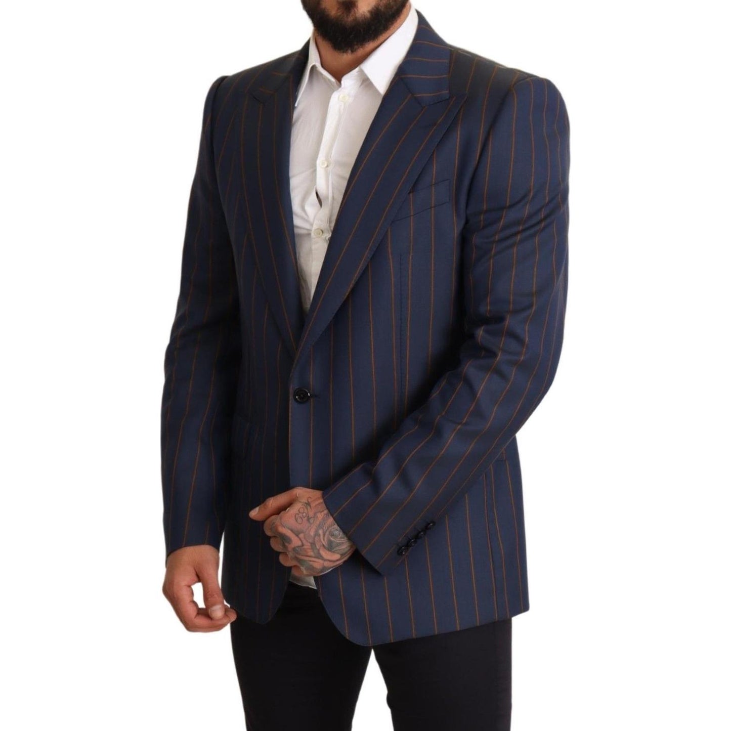 Dolce & Gabbana Elegant Slim Fit Blue Striped Wool Blazer Dolce & Gabbana